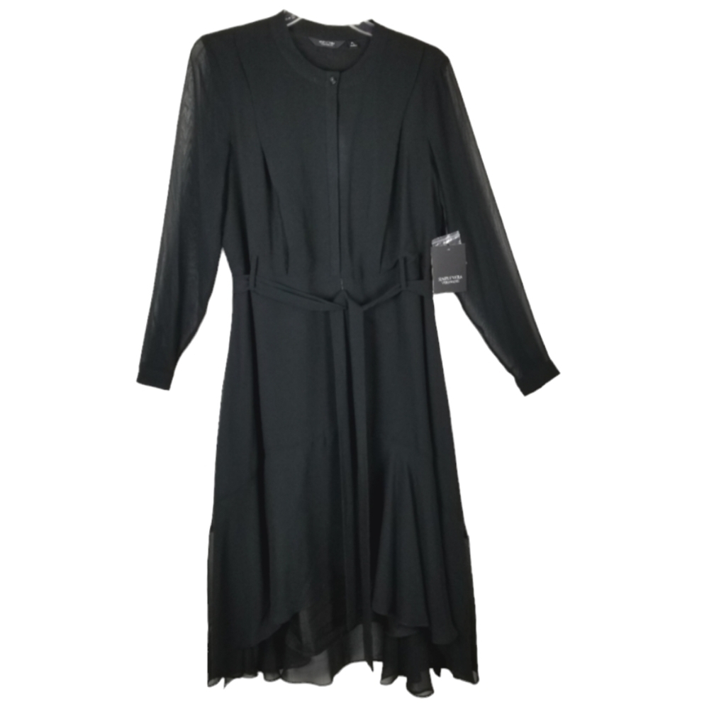 Simply Vera Wang Womens Long Sleeve Black Chiffon Midi Dress Petite Large LBD